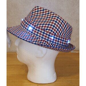 Patriotic Fedora Trilby LED Flashing Light Up Plaid Red White and Blue Rally Hat